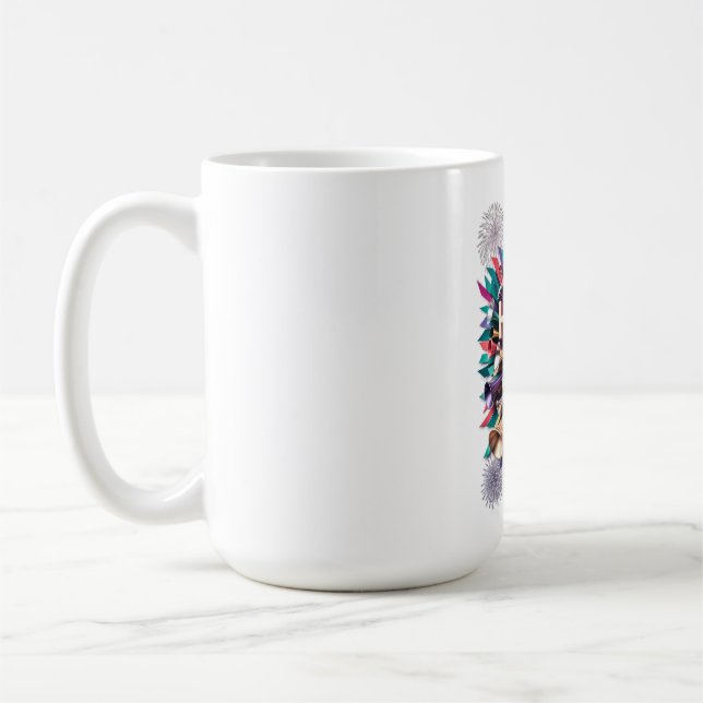 New Year's Party Horn T-Shirt, Confetti Burst Coffee Mug (Left)