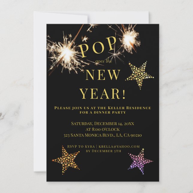 New Years Party Invite Sparklers Gold Invitation (Front)