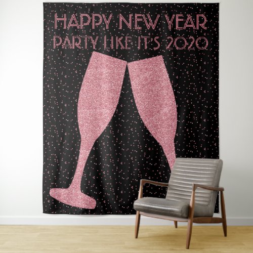 New Years Party Pink Glitter Champagne Backdrop