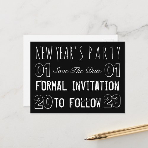 New Years Party Save The Date Black and White Announcement Postcard