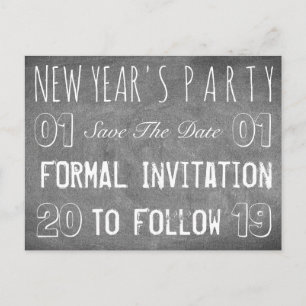 New Year's Party Save The Date Chalkboard Style Announcement Postcard