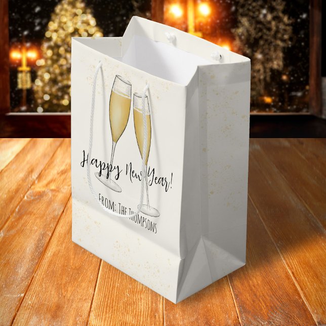 New Years Party Whimsical Cute Fun Champagne  Medium Gift Bag (Happy New Year champagne gift bag. )