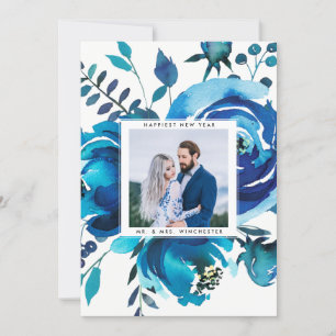 NEW YEAR'S PHOTO CARD Newlywed Floral Watercolor