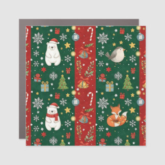 New Year's print, bear, Christmas tree, fox, bird, Car Magnet