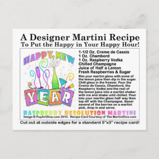 New Year's Raspberry Resolution Martini Recipe Postcard