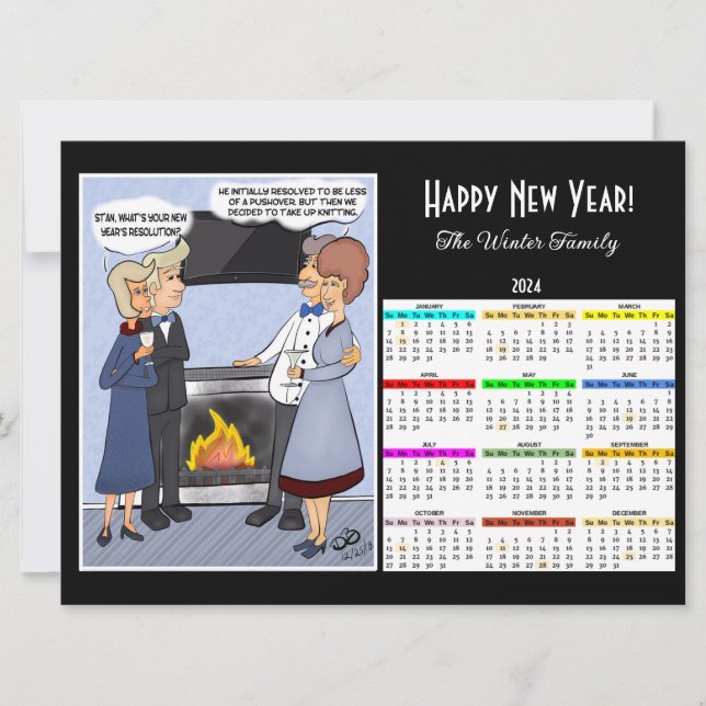 New Years Resolution Black Calendar Card (Front)