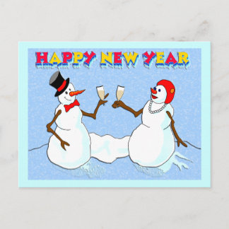 New Year's Snowmen Holiday Postcard