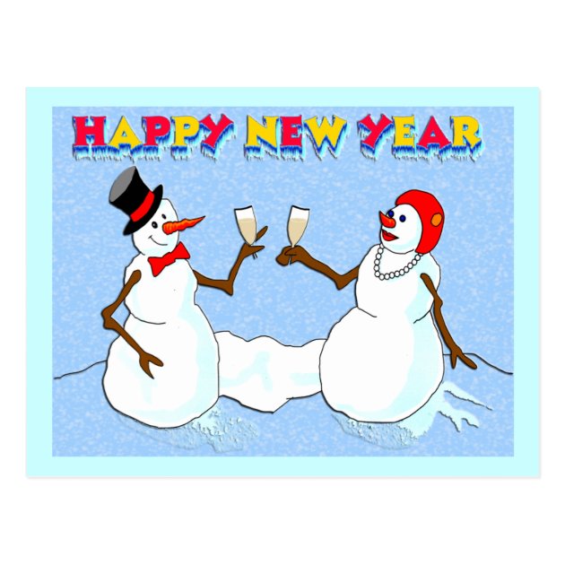 New Year's Snowmen Postcard