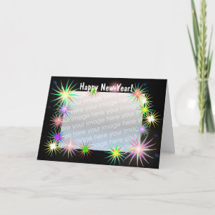 New Years Starblast on Black (photo frame) Holiday Card