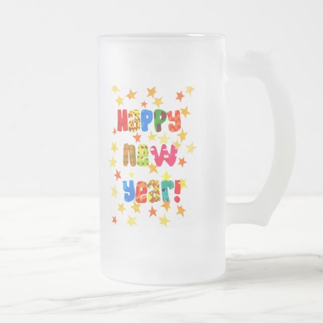 New Year's Starry Frosted Glass Mug (Right)