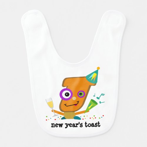 New Years Toast Cartoon Baby Bib