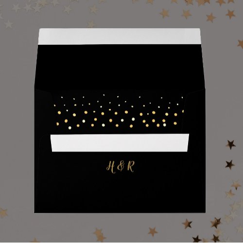 New Years wedding Black and Gold Glitter Envelope
