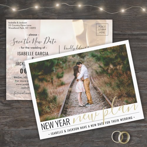 New Years Wedding Change of Plans 2 Photo Holiday Announcement Postcard