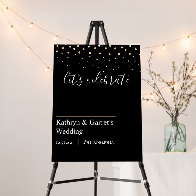 New Years Wedding White Gold and Black Glitter Foam Board (In Situ (Stand))