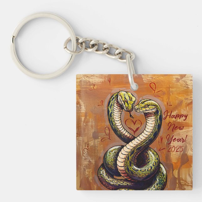 New Year's Wish for Love 2025 Wooden Snake  Keychain (Front)