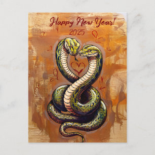New Year's Wish for Love 2025 Wooden Snake Postcard