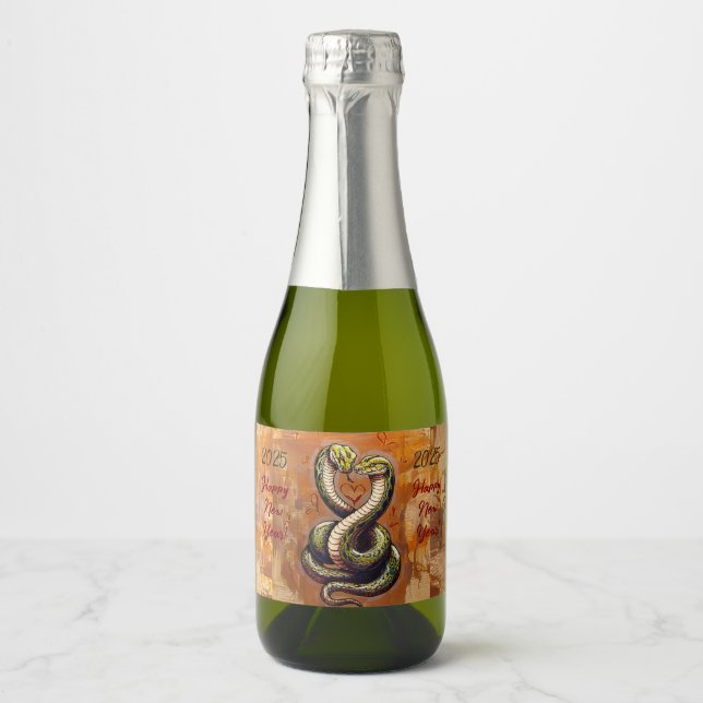 New Year's Wish for Love 2025 Wooden Snake  Sparkling Wine Label (Front)