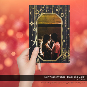 New Year's Wishes Black Gold Photo Holiday Card
