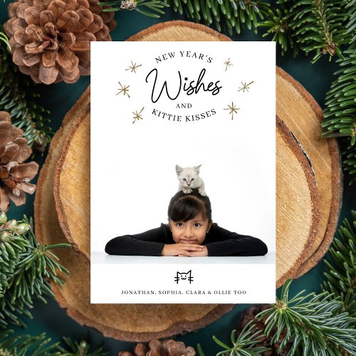 New Years Wishes Kitty Cat Kisses Cute Pet Photo Holiday Card