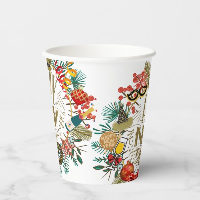 New Year's Wreath Paper Cups (Front)