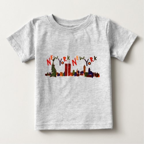 New York 1990s World Trade Center Cityscape Baby T_Shirt