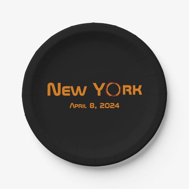 New York 2024 Total Solar Eclipse  Paper Plates (Front)