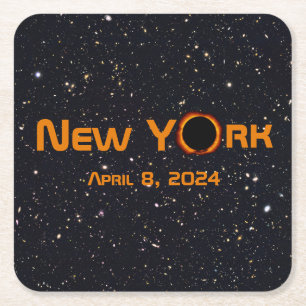New York 2024 Total Solar Eclipse Square Paper Coaster