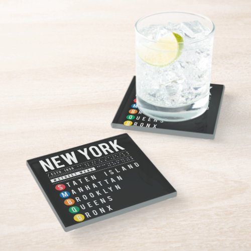 New York 5 Boroughs Glass Coaster