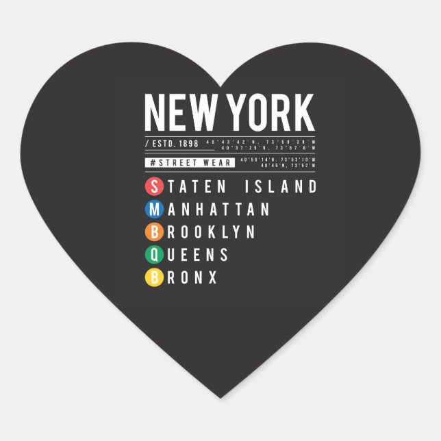 New York 5 Boroughs Heart Sticker (Front)