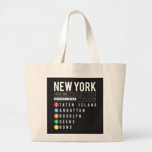 New York 5 Boroughs Large Tote Bag