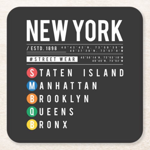 New York 5 Boroughs Square Paper Coaster