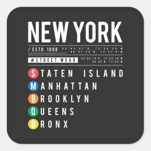 New York 5 Boroughs Square Sticker