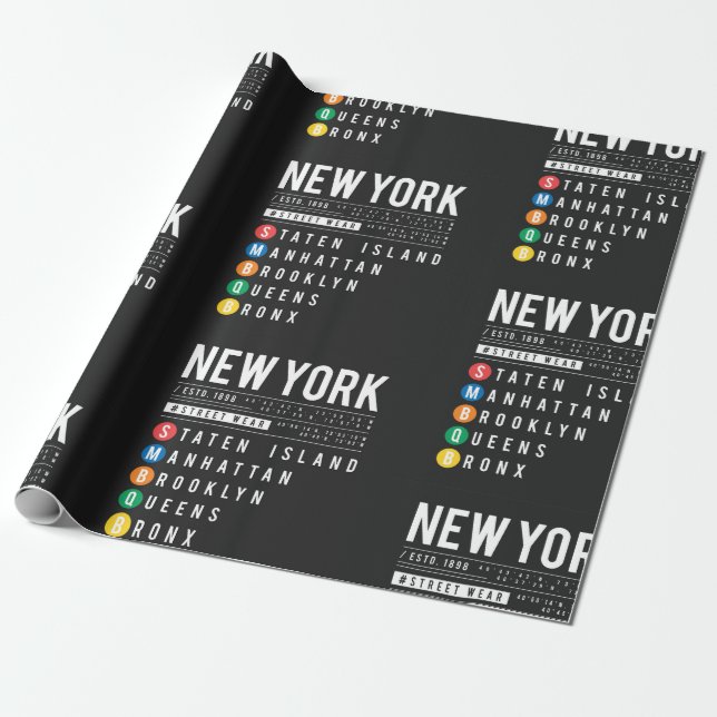 New York 5 Boroughs Wrapping Paper (Unrolled)