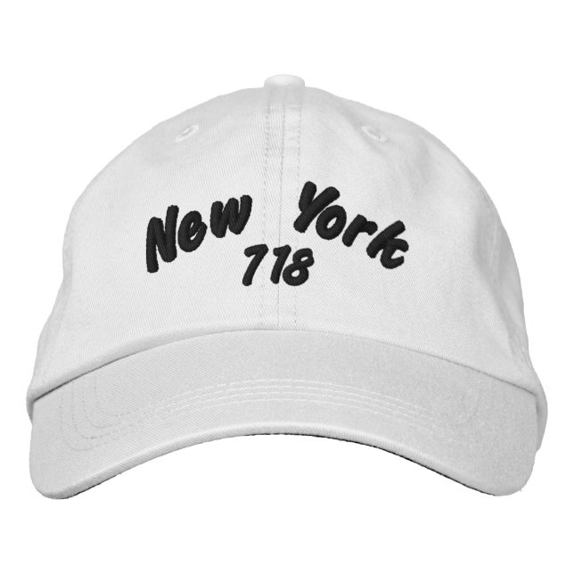 New York 718 area code. Embroidered Baseball Hat (Front)