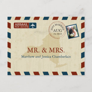 New York Airmail Wedding Thank You Postcard