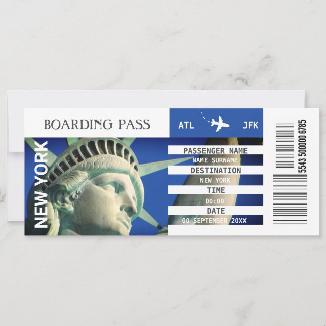 New York airplane boarding pass getaway weekend Invitation (Front)