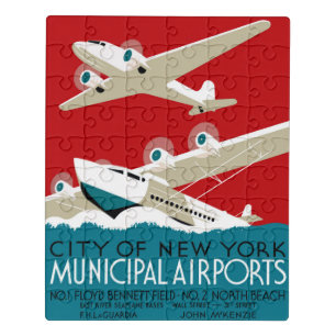 New York Airports, Vintage 1936 WPA Travel Poster Jigsaw Puzzle