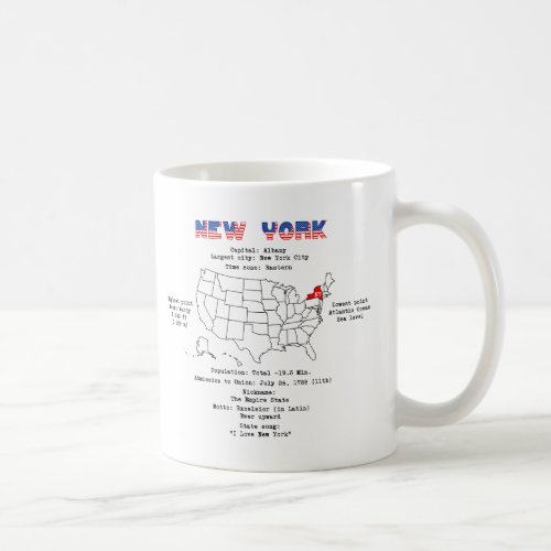 New York American state on a map and useful info Coffee Mug