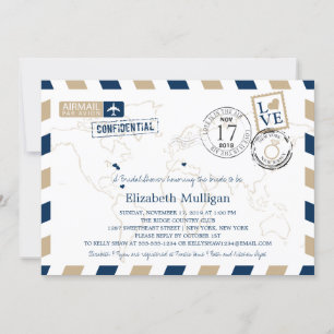New York and New Jersey Airmail Bridal Shower Invitation