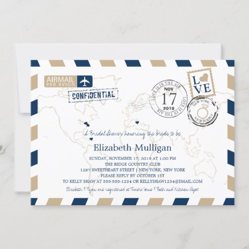 New York and New Jersey Airmail  Bridal Shower Invitation