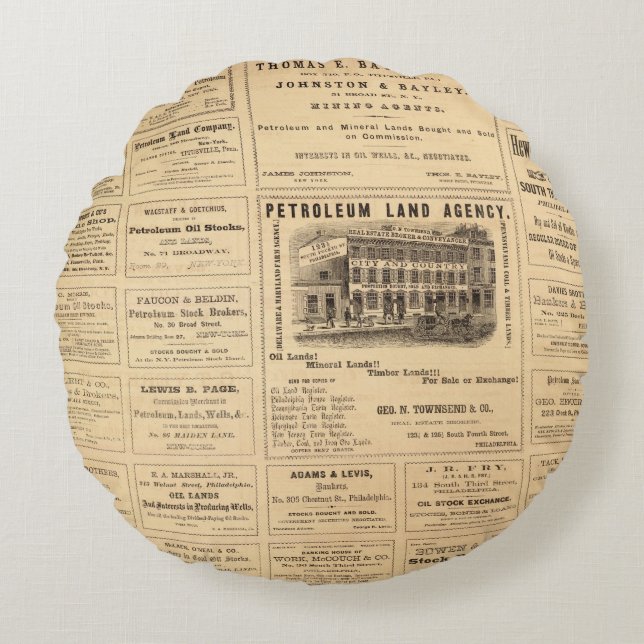 New York and Pennsylvania Oil Advertisements Round Pillow (Front)