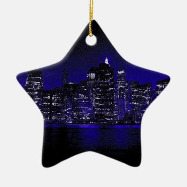 New York At Night Ceramic Ornament (Front)