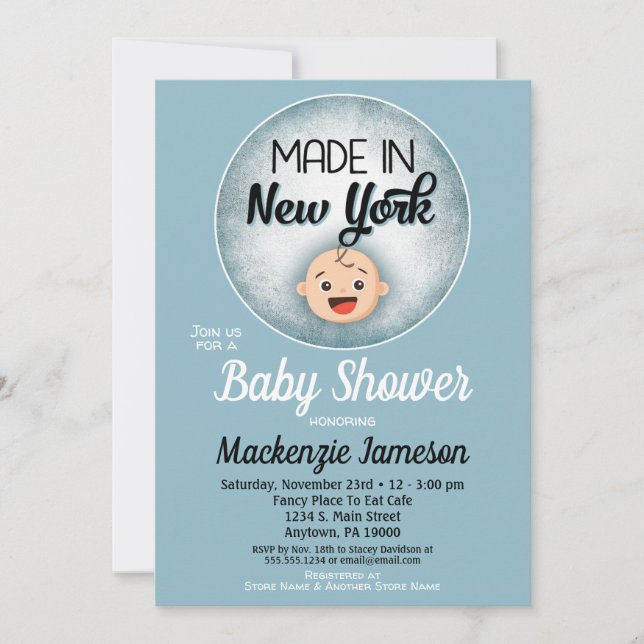 New York Baby Shower Funny Blue Boys Invitation (Front)
