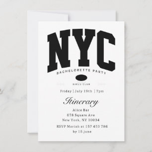 new york bachelorette black and white itinerary invitation