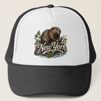 New York Beaver Wildlife Retro Art Trucker Hat