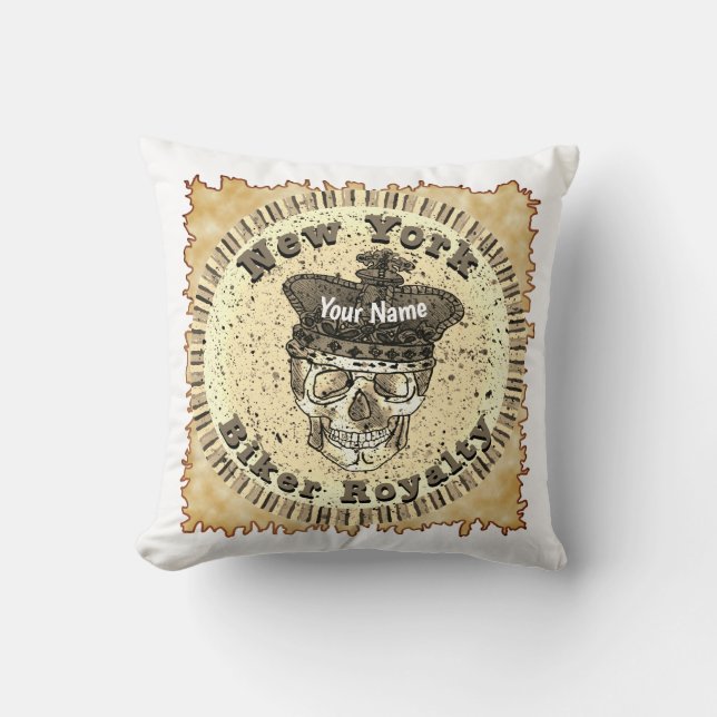 New York Biker Throw Pillow (Front)