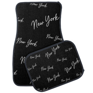 New York Black and White Car Floor Mat