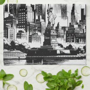 New York Black and White Kitchen Towel