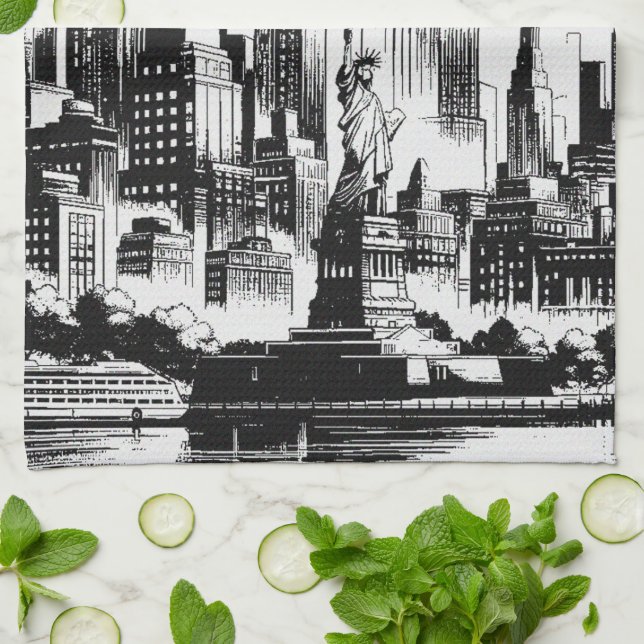 New York Black and White Kitchen Towel (Folded)