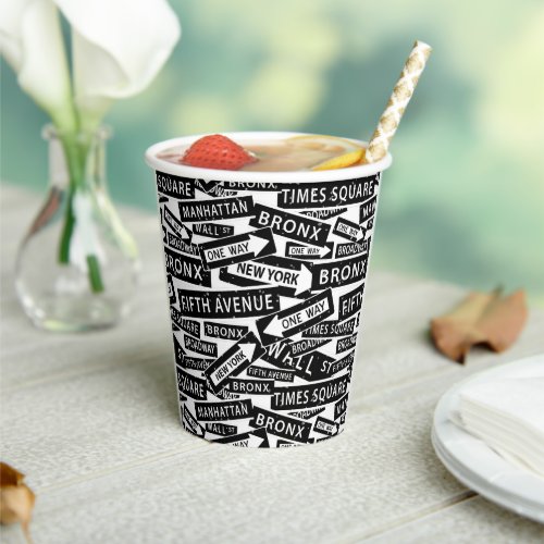 New York Black and White Pattern Paper Cups